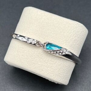 Rhinestone‎ Bar Bracelet Silver Tone Teal Blue Crystal